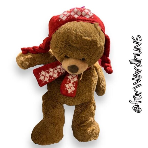 2010 Plush Brown Teddy Bear with Hat & Scarf - Picture 9 of 10